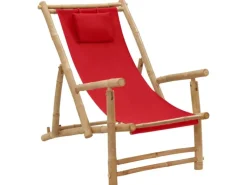 Sonnenliegen|vidaXL Liegestuhl Bambus und Canvas Rot
