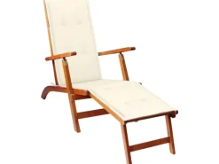 Sonnenliegen|vidaXL Liegestuhl mit Fußstütze und Auflage Akazie Massivholz Cremeweiß