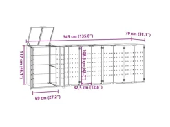 vidaXL Mülltonnenbox für 5 Tonnen Grau 345x79x117 cm Stahl* Sale