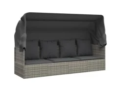 Sonnenliegen|vidaXL Outdoor-Loungebett mit Dach und Kissen Grau Poly Rattan 319568