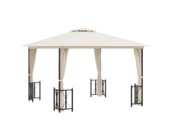 vidaXL Pavillon mit Seitenwänden & Doppeldach 3x3 m Creme* Discount