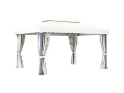 Gartenlauben|vidaXL Pavillon mit Vorhängen & LED-Lichterketten 4x3 m CremeWeiß