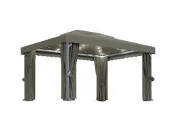 vidaXL Pavillon mit Vorhängen & LED-Lichterkette 4x3 m Taupe* Outlet