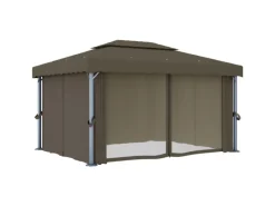 vidaXL Pavillon mit Vorhängen & LED-Lichterkette 4x3 m Taupe* Outlet