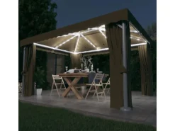 vidaXL Pavillon mit Vorhängen & LED-Lichterkette 4x3 m Taupe* Outlet