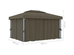 vidaXL Pavillon mit Vorhängen & LED-Lichterkette 4x3 m Taupe* Outlet