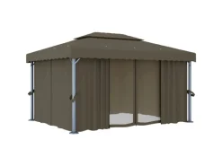 vidaXL Pavillon mit Vorhängen & LED-Lichterkette 4x3 m Taupe* Outlet