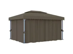 vidaXL Pavillon mit Vorhängen & LED-Lichterkette 4x3 m Taupe* Outlet