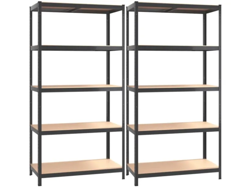 vidaXL Regale mit 5 Böden 2 Stk Stahl & Holzwerkstoff 152868* New