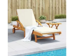 Sonnenliegen|vidaXL Sonnenliege mit Auflage und Tisch Massivholz Akazie 200 x 68 x 30-83 cm