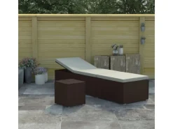 vidaXL Sonnenliege mit Auflage und Teetisch Poly Rattan Braun Kissenfarbe  Cremeweiß* Outlet