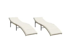 vidaXL Sonnenliegen 2 Stk. mit Auflagen Beige Poly Rattan 55 x 199 x 50/68/82/89 cm*