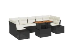Gartenmöbel-Sets|Lounge-Gartenmöbel|vidaXL 8-Teiliges Garten-Sofa-Set mit Kissen in Schwarz aus Poly Rattan 3358665