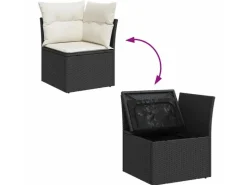 Gartenmöbel-Sets|Lounge-Gartenmöbel|vidaXL 8-Teiliges Garten-Sofa-Set mit Kissen in Schwarz aus Poly Rattan 3358665