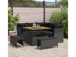 vidaXL 8-Teiliges Garten-Sofa-Set mit Kissen in aus Poly Rattan und Akazie 3361474*