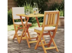 vidaXL 3-Teiliges Klappbares Bistro-Set mit Kissen aus Echtem Akazienholz 4105510* Discount