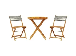 Balkonmöbel|vidaXL 3-tlg Bistro-Set Grau Poly Rattan und Massivholz Modell 1