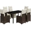 vidaXL 7-tlg Garten-Bistro-Set mit Kissen Braun Poly Rattan Modell 2* New