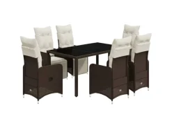 vidaXL 7-tlg Garten-Bistro-Set mit Kissen Braun Poly Rattan Modell 2* New