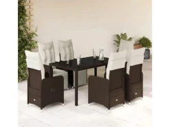 vidaXL 7-tlg Garten-Bistro-Set mit Kissen Braun Poly Rattan Modell 2* New