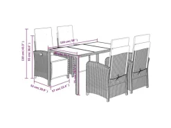 Balkonmöbel|vidaXL 5-tlg Garten-Essgruppe mit Kissen Schwarz Poly Rattan Modell 113