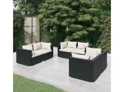 Auflagenboxen|vidaXL 6-tlg Garten-Lounge-Set mit Kissen Poly Rattan Schwarz Modell 57
