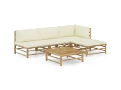 vidaXL 5-Tlg Garten-Lounge-Set mit Cremeweißen Kissen Bambus 3058191* Best