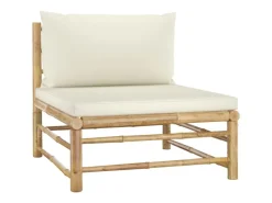 vidaXL 5-Tlg Garten-Lounge-Set mit Cremeweißen Kissen Bambus 3058191* Best