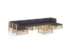 vidaXL 8-tlg Garten-Lounge-Set mit Dunkelgrauen Kissen Bambus Modell 3* Best