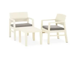vidaXL 3-tlg Garten-Lounge-Set mit Auflagen Kunststoff Weiß*