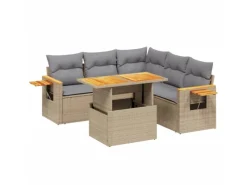 vidaXL 6-tlg Garten-Sofagarnitur mit Kissen Beige Poly Rattan Modell 398* Clearance