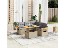 vidaXL 6-tlg Garten-Sofagarnitur mit Kissen Beige Poly Rattan Modell 398* Clearance
