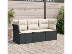 Balkonmöbel|vidaXL 3-tlg Garten-Sofagarnitur mit Kissen Schwarz Poly Rattan Modell 10