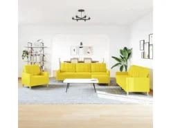 vidaXL 4-Tlg Sofagarnitur mit Fußhocker Hellgelb Stoff 2162855* Discount