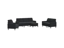 vidaXL 4-Tlg Sofagarnitur mit Kissen Schwarz Samt 2157826* Outlet