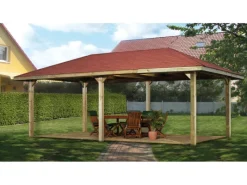 Weka Gartenlauben|Gartenoase 651 B Spar-Set Inkl. Dachschindeln 678 cm x 380 cm Rot