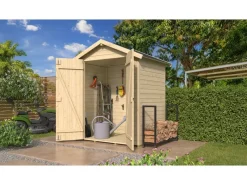 Gerätehaus Mori Satteldach m. Boden Doppeltür Naturbelassen 170 cm x 120 cm*Weka Online