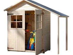 Weka Kaminholzregale|Gartenschränke|Terrassenschrank Größe 2 mit Doppeltür und Schleppdach Natur