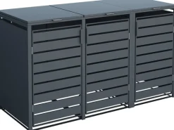Westmann Mülltonnenboxen|Gartenschränke|Mülltonnenbox Kubus Metall 3er Box 240 l Anthrazit 116 x 200 x 80 cm