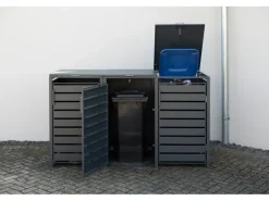 Westmann Mülltonnenboxen|Gartenschränke|Mülltonnenbox Kubus Metall 3er Box 240 l Anthrazit 116 x 200 x 80 cm