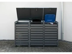 Westmann Mülltonnenboxen|Gartenschränke|Mülltonnenbox Kubus Metall 3er Box 240 l Anthrazit 116 x 200 x 80 cm
