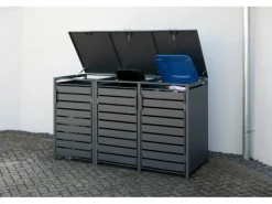 Westmann Mülltonnenboxen|Gartenschränke|Mülltonnenbox Kubus Metall 3er Box 240 l Anthrazit 116 x 200 x 80 cm