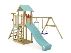 Wickey Gartenspielgeräte|Spielturm MultiFlyer Light mit Rutsche Pastellblau