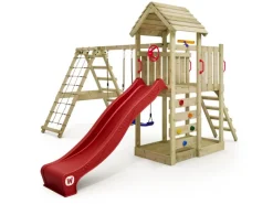 Spielturm RocketFlyer Klettergerüst mit Rutsche Rot*Wickey Discount