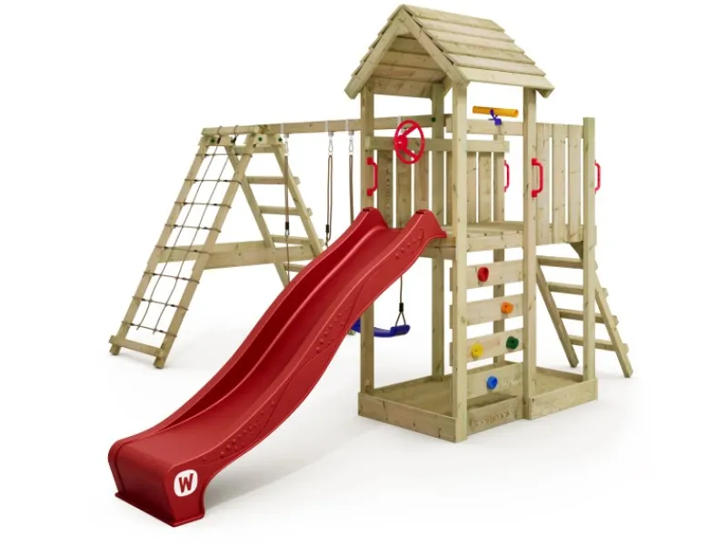 Spielturm RocketFlyer Klettergerüst mit Rutsche Rot*Wickey Discount