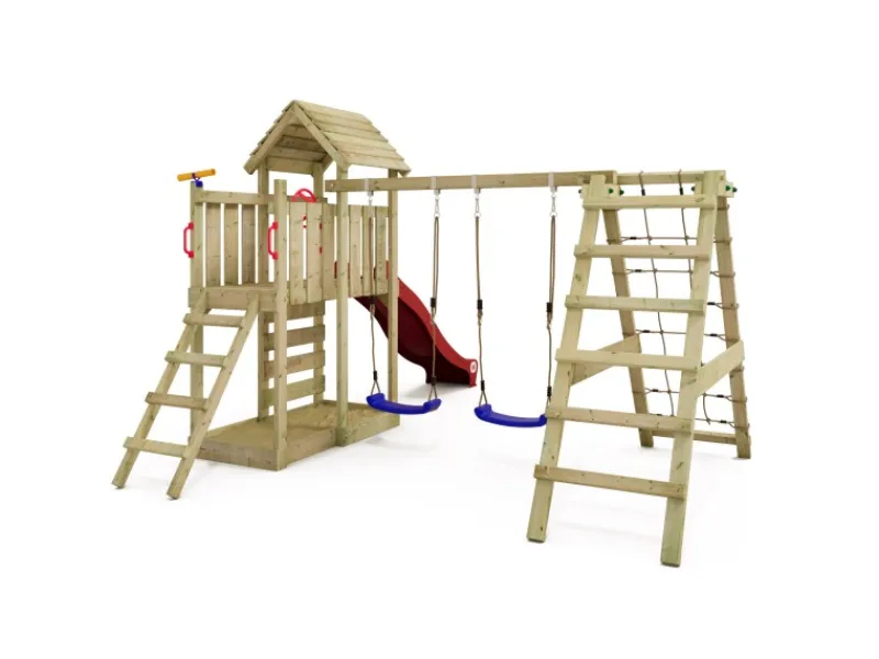 Spielturm RocketFlyer Klettergerüst mit Rutsche Rot*Wickey Discount