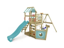 Wickey Gartenspielgeräte|Spielturm SeaFlyer Klettergerüst mit Rutsche Pastellblau