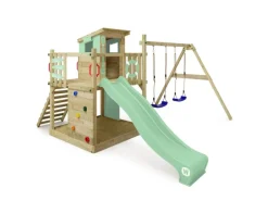 Wickey Gartenspielgeräte|Spielturm Smart Camp Klettergerüst mit Rutsche Pastellgrün