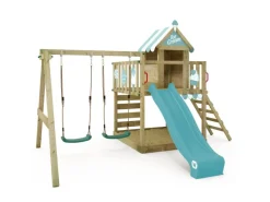 Wickey Gartenspielgeräte|Spielturm Smart Candy Klettergerüst mit Rutsche Pastellblau