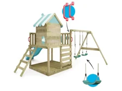 Wickey Gartenspielgeräte|Spielturm Smart Candy Klettergerüst mit Rutsche Pastellblau